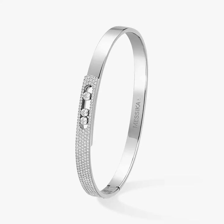 0.92ctw White Gold Diamond Pavé Bangle Bracelet