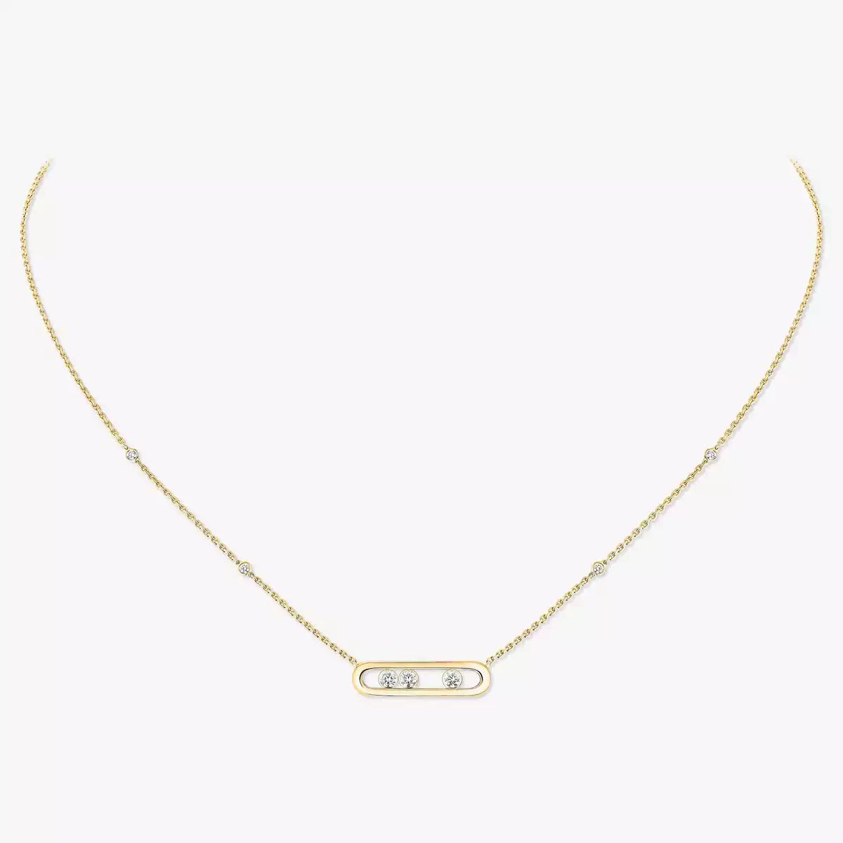 Gold necklace with a small pendant on a white background