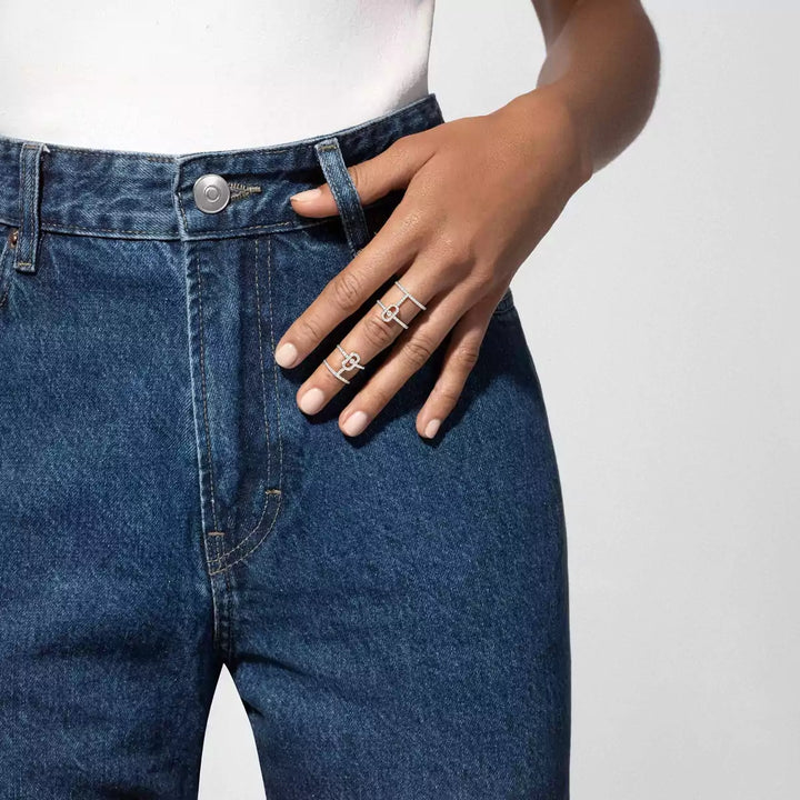 1ctw White Gold Double Pavé Diamond Ring