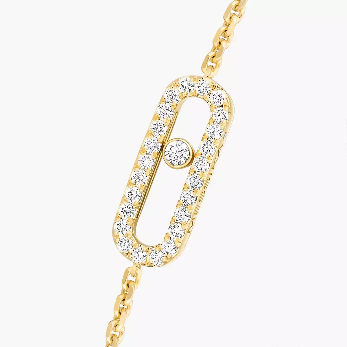 Gold bracelet with diamond accents on a white background