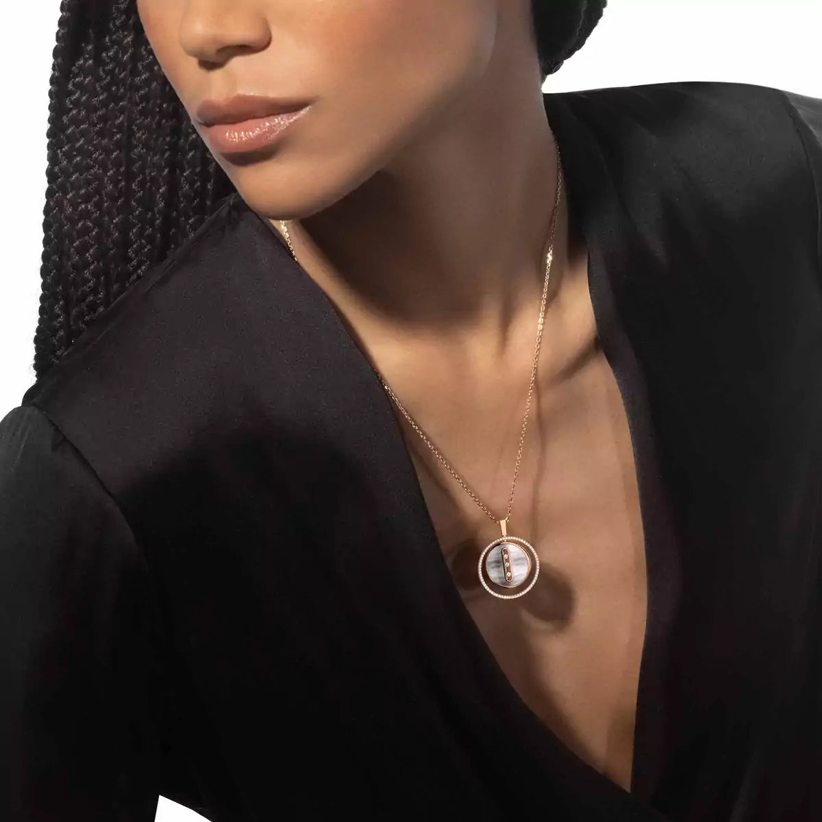 Yellow Gold Diamond & White Mother-Of-Pearl Necklace