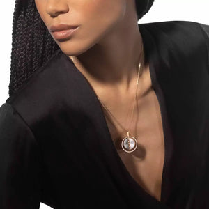 Yellow Gold Diamond & White Mother-Of-Pearl Necklace