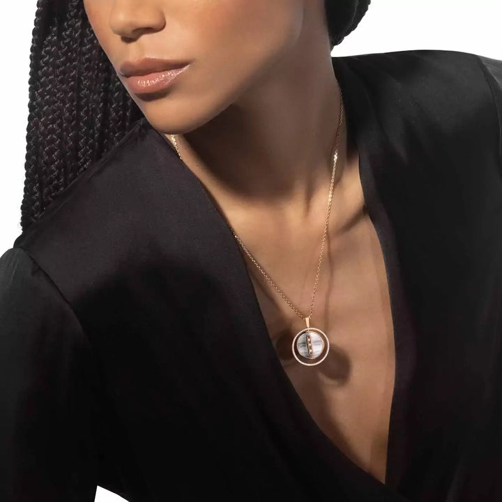 Yellow Gold Diamond & White Mother-Of-Pearl Necklace