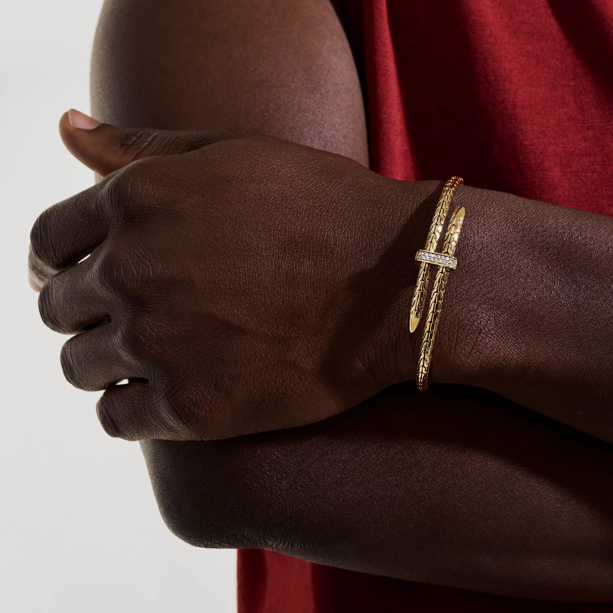 14K Yellow Gold Spear Flex Cuff With Diamonds