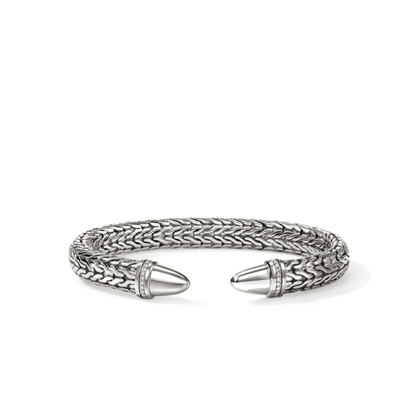 Sterling Silver Spear Flex Cuff With Diamonds 8.9MM