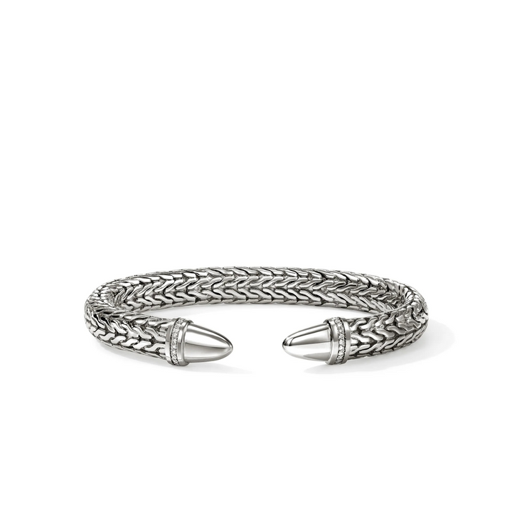 Sterling Silver Spear Flex Cuff With Diamonds 8.9MM