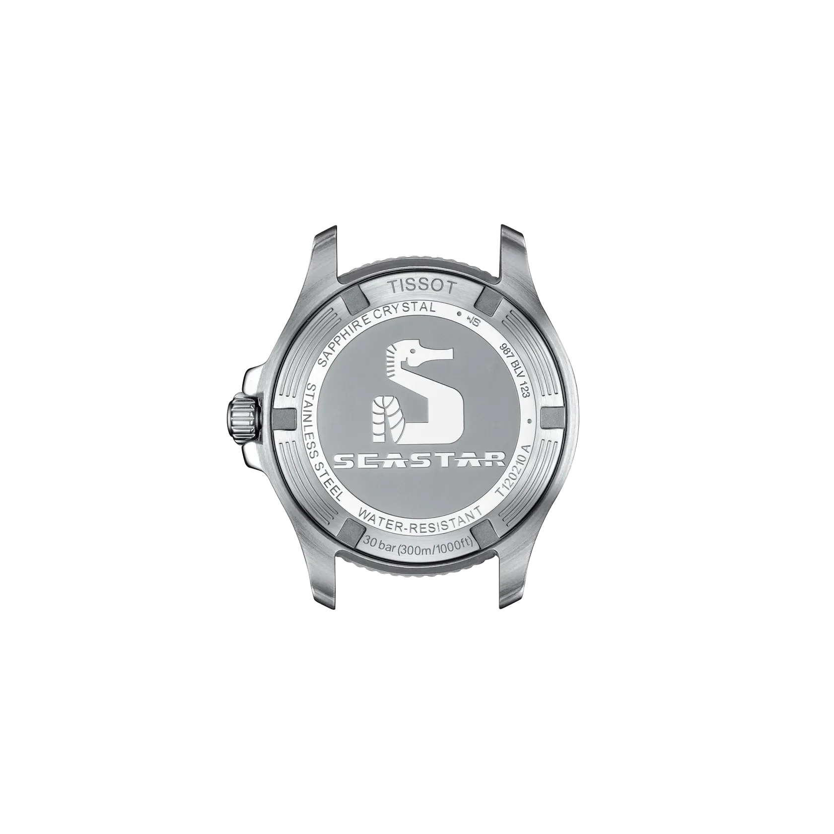 Silver Tissot Seastar watch face on a white background