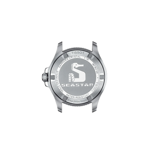 Silver Tissot Seastar watch face on a white background
