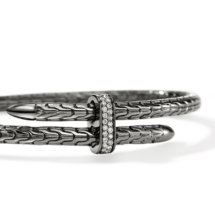 Dark Sterling Silver Spear Flex Cuff With Diamonds
