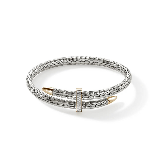 Sterling Silver & 14K Yellow Gold Spear Flex Cuff With Diamonds