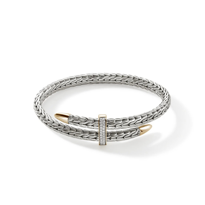 Sterling Silver & 14K Yellow Gold Spear Flex Cuff With Diamonds