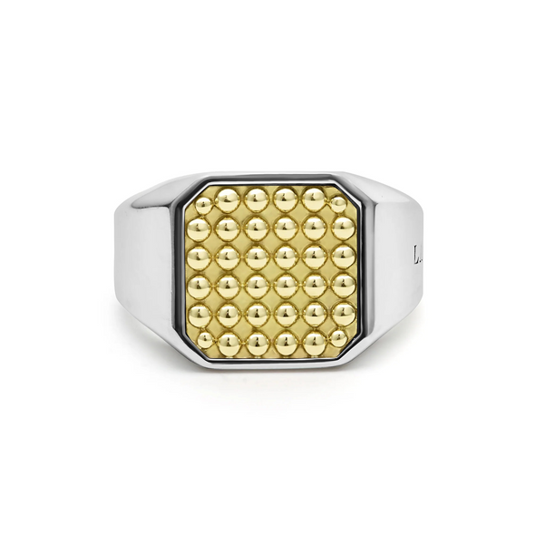 Two-Tone Caviar Beaded Square Ring