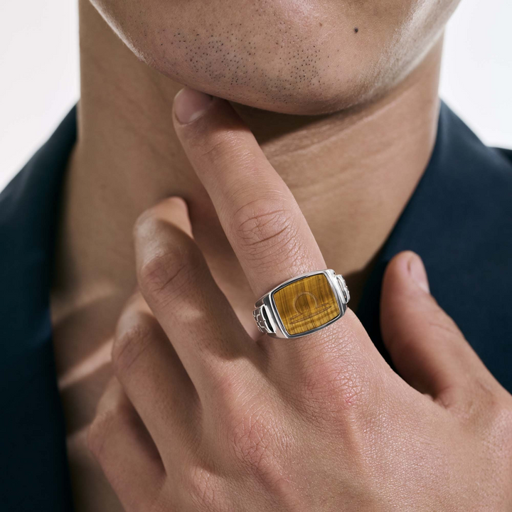 Brown Tiger Eye Carved Signet Ring