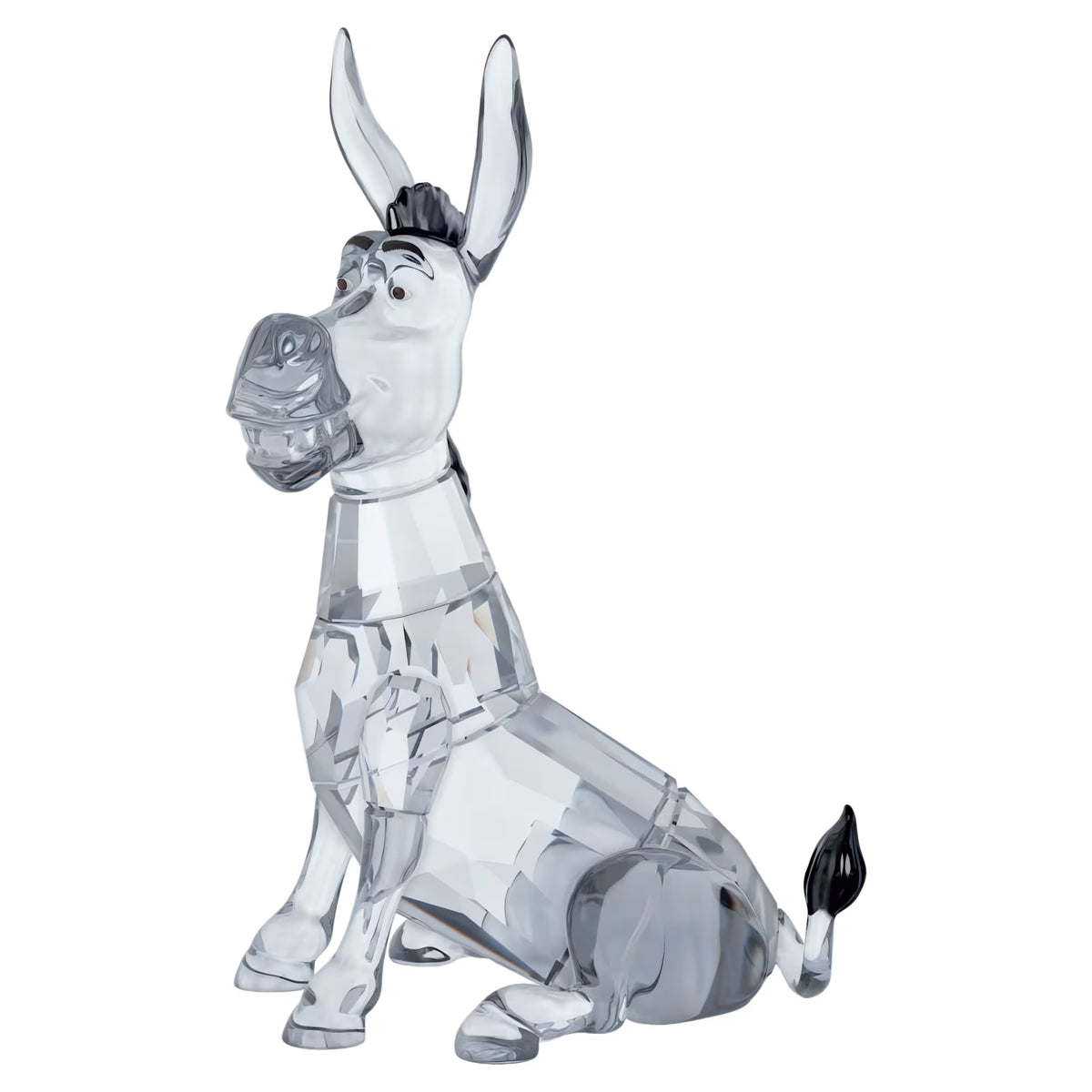 Side view of Shrek Donkey made with grey crystals on a white background