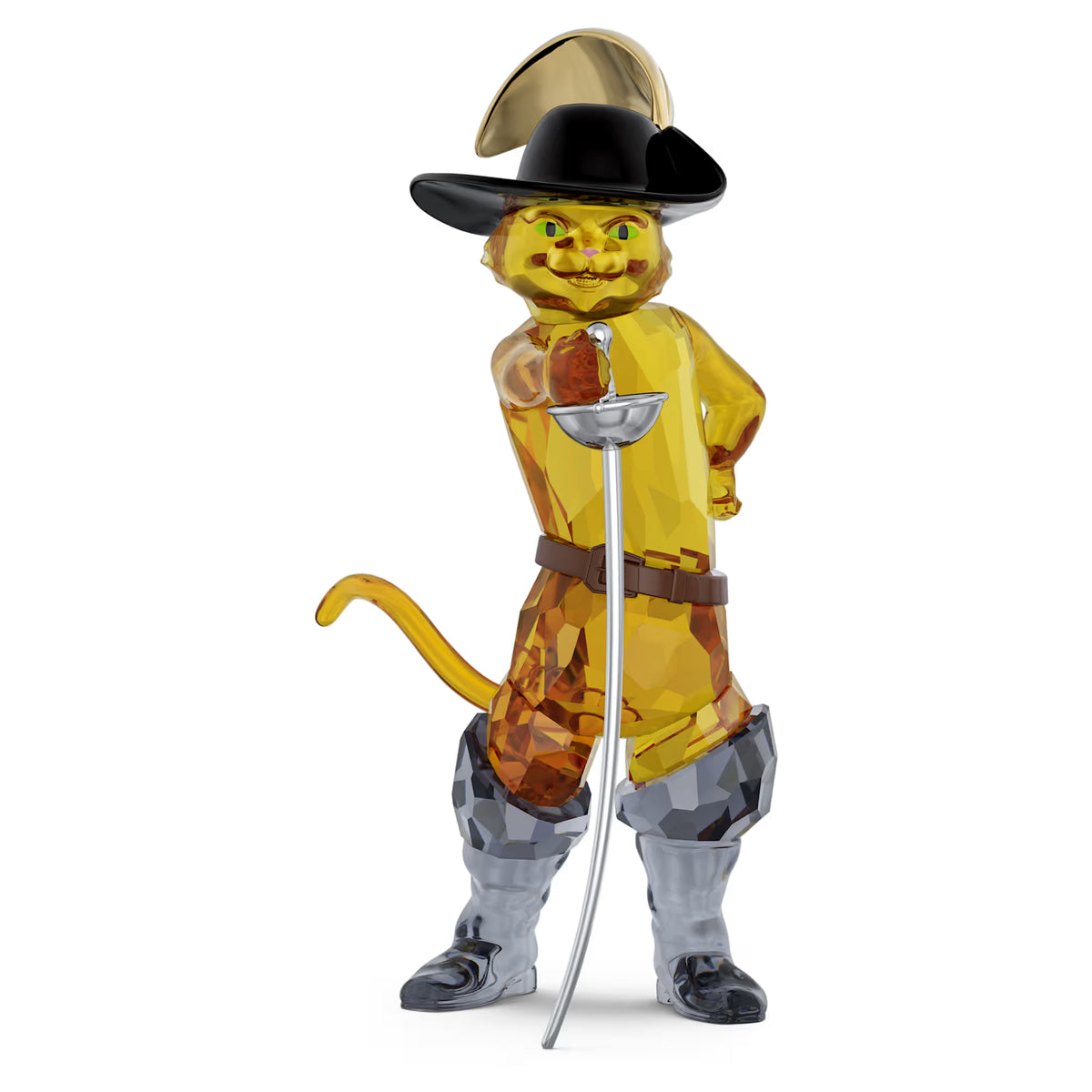 Shrek's Puss in Boots standing in a confident pose, with his essential hat and boots, and a sword in dark grey lacquered metal.