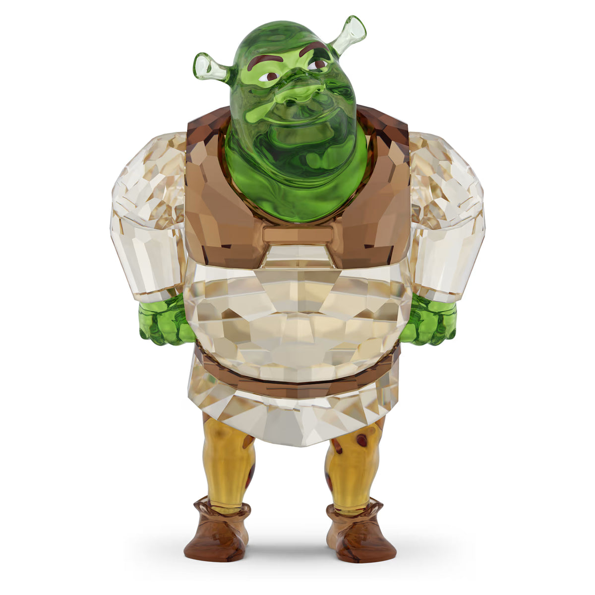 Shrek made of multiple colors of crystal on a white backgound