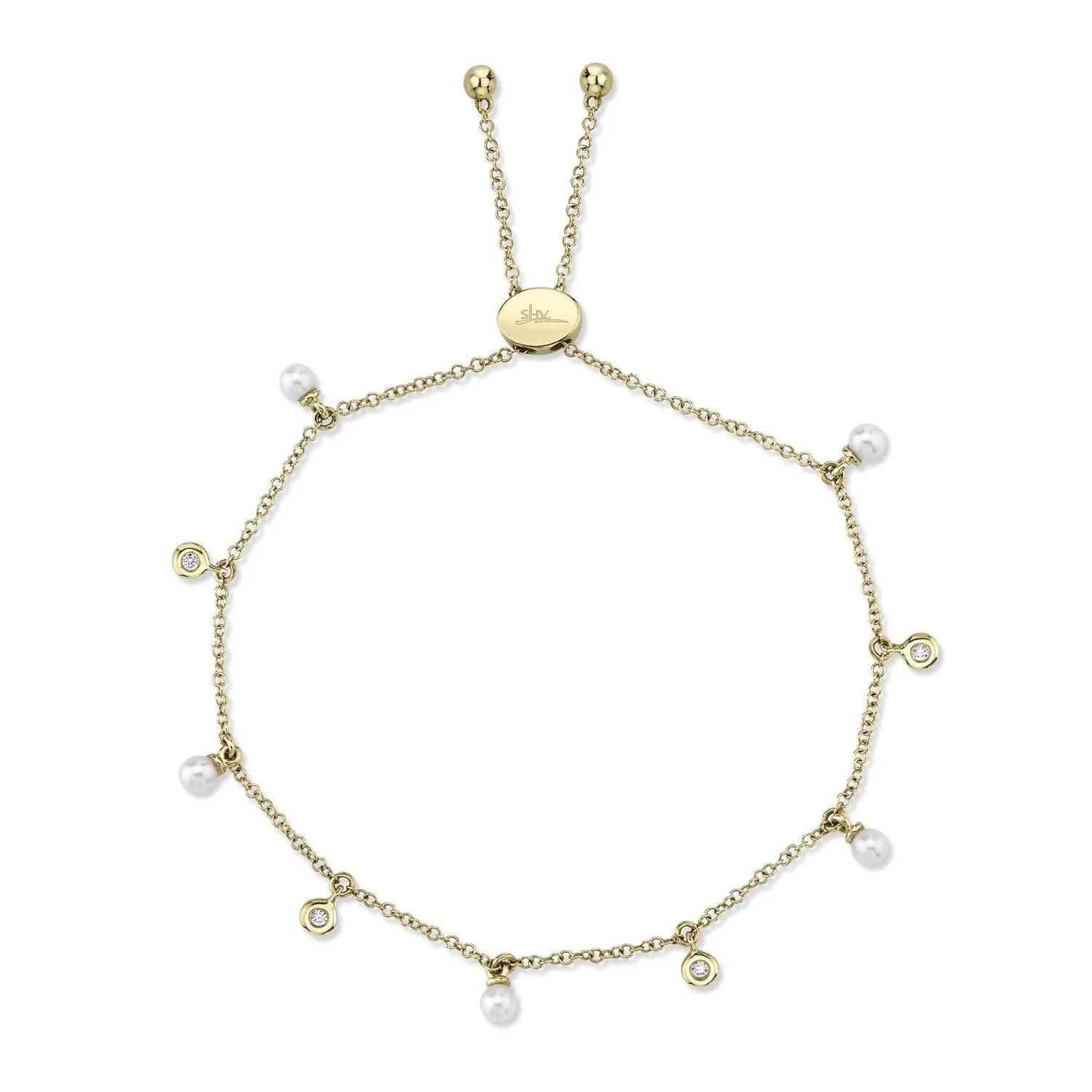0.04ctw Diamond & Cultured Pearl Bolo Bracelet