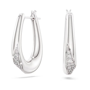 silver and crystals oval hoop earings on a white background