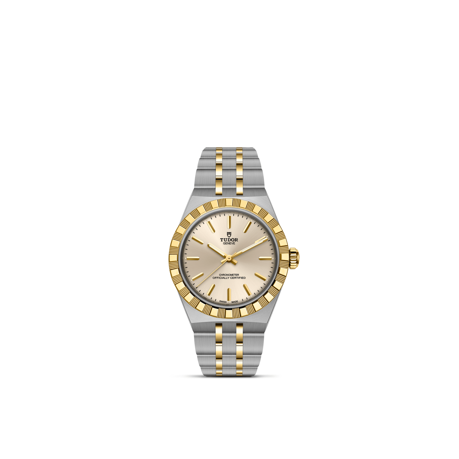 Tudor watch with two-tone metal bracelet on a white background