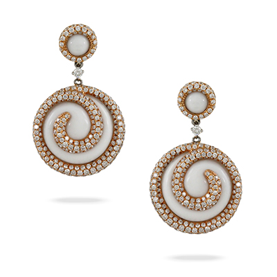 Diamond with White Agate Earrings