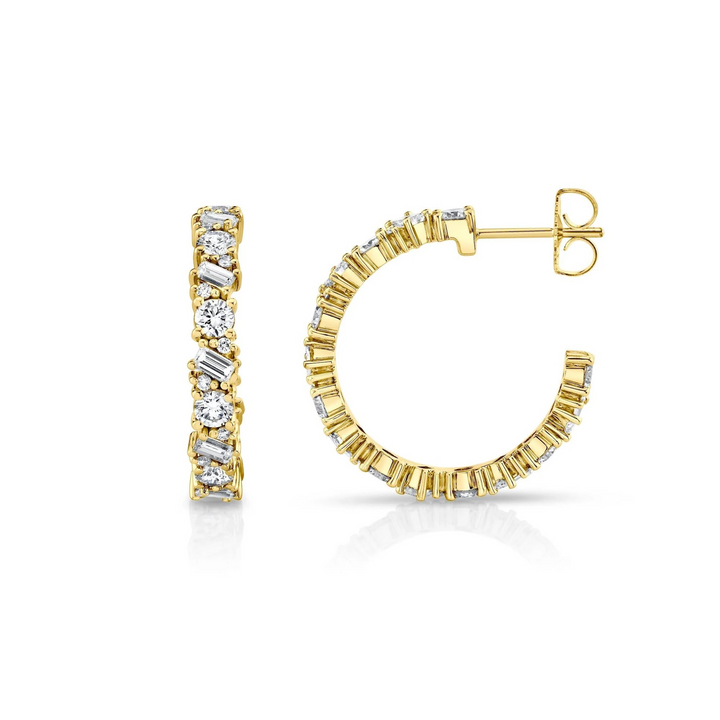 3.44ctw Diamond Montage Baguette Cluster Hoops