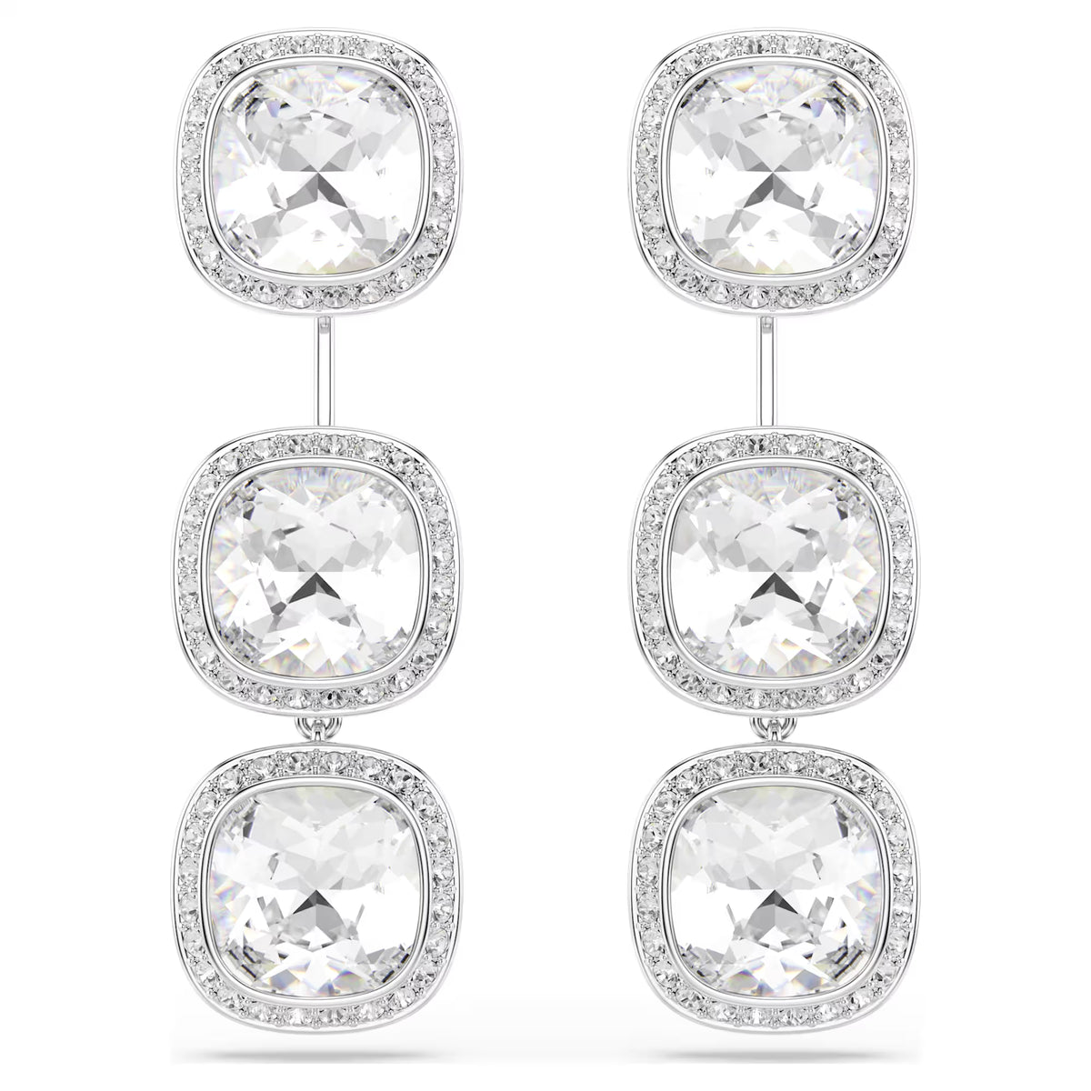 3 halo drop jacket earrings  on a white background