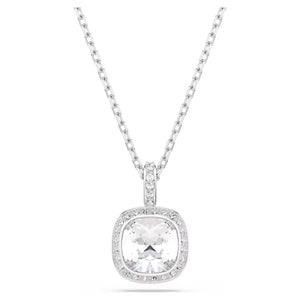 silver tone crystal halo necklace on a white background