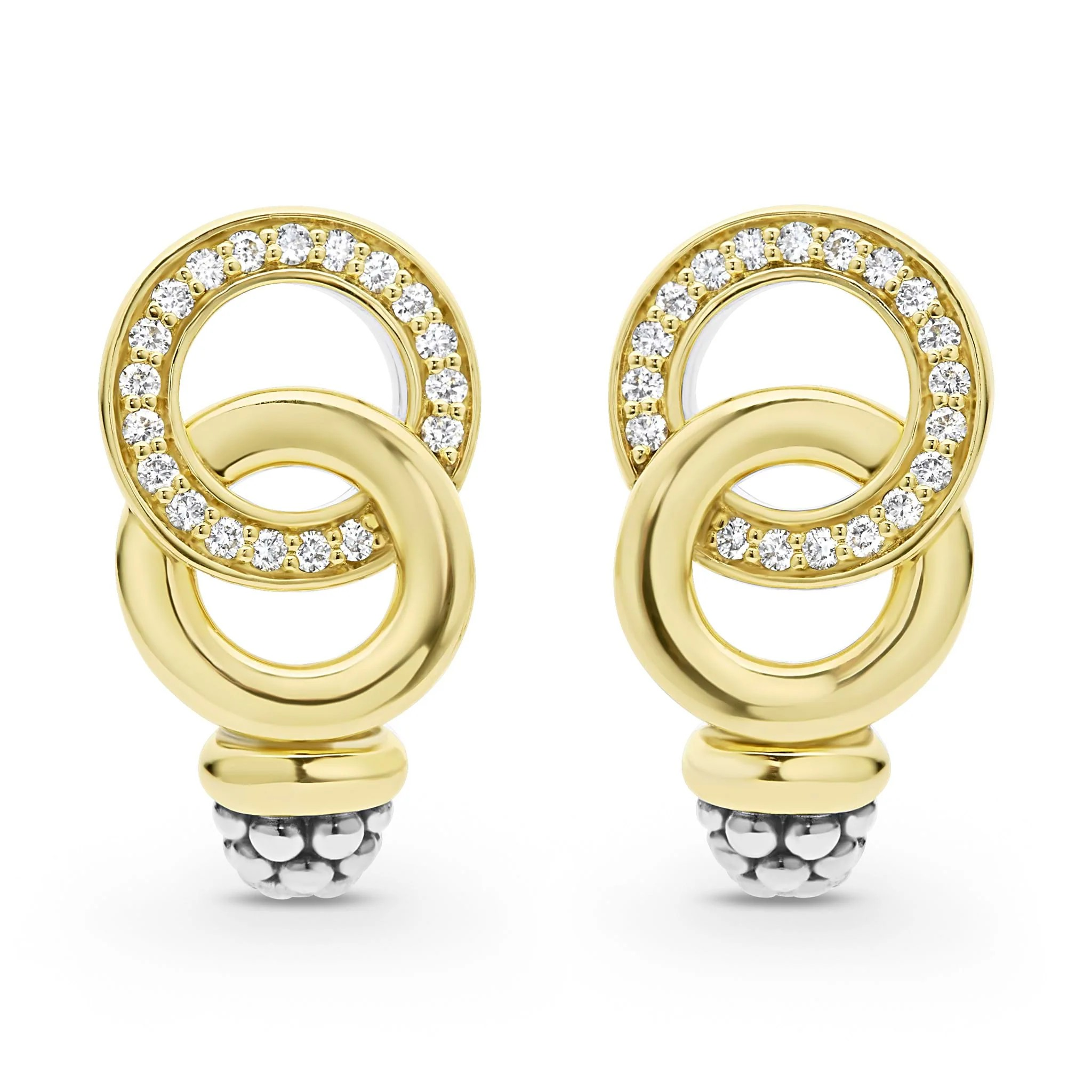 Two-Tone Interlocking Diamond Omega Clip Earrings