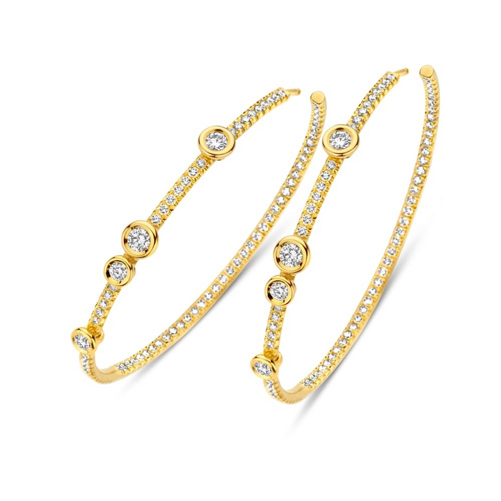 3.09ctw, 18K Yellow Gold Diamond Hoop Earrings