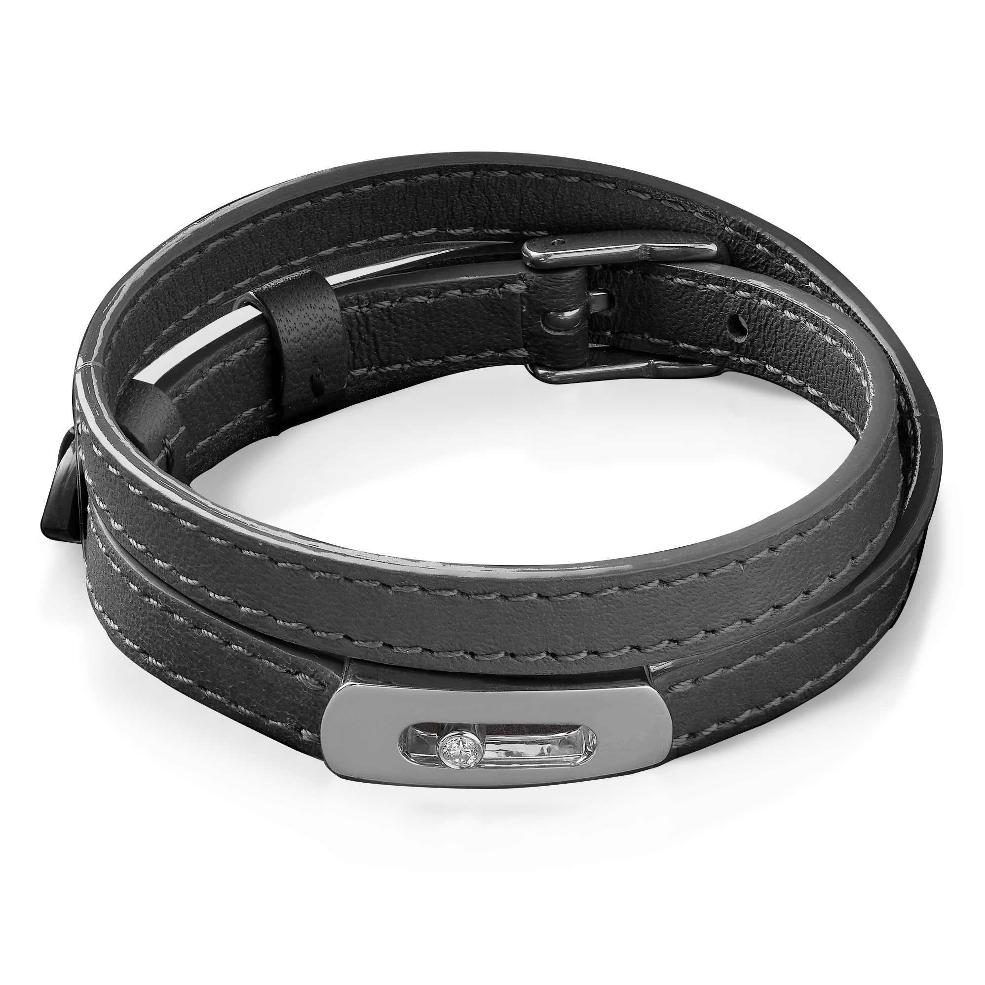 Graphite grey My Move calfskin strap & 18K white gold 0.08ctw My Move Motif Charm
