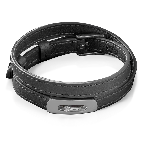 Graphite grey My Move calfskin strap & 18K white gold 0.08ctw My Move Motif Charm