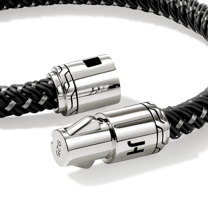 Sterling Silver & Black Rubber Cord Bracelet