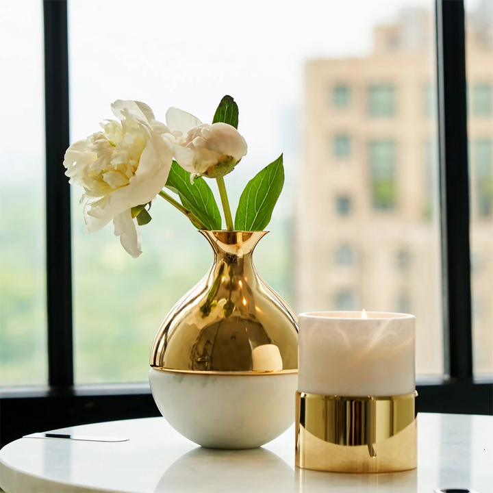 Coluna Dual Bud Vase, Marble & Gold