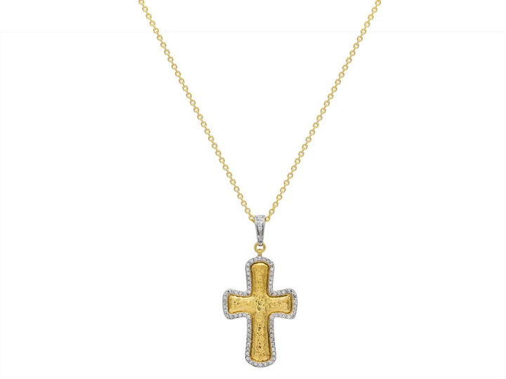 GURHAN Cross Gold Pendant Necklace, 45x22mm, White Gold Pave Frame, Diamond