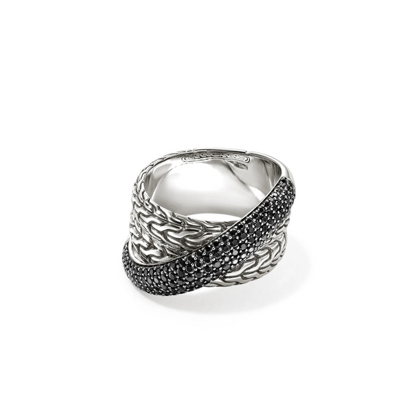 Sterling Silver Essential Pavé Black Sapphire Crossover Ring