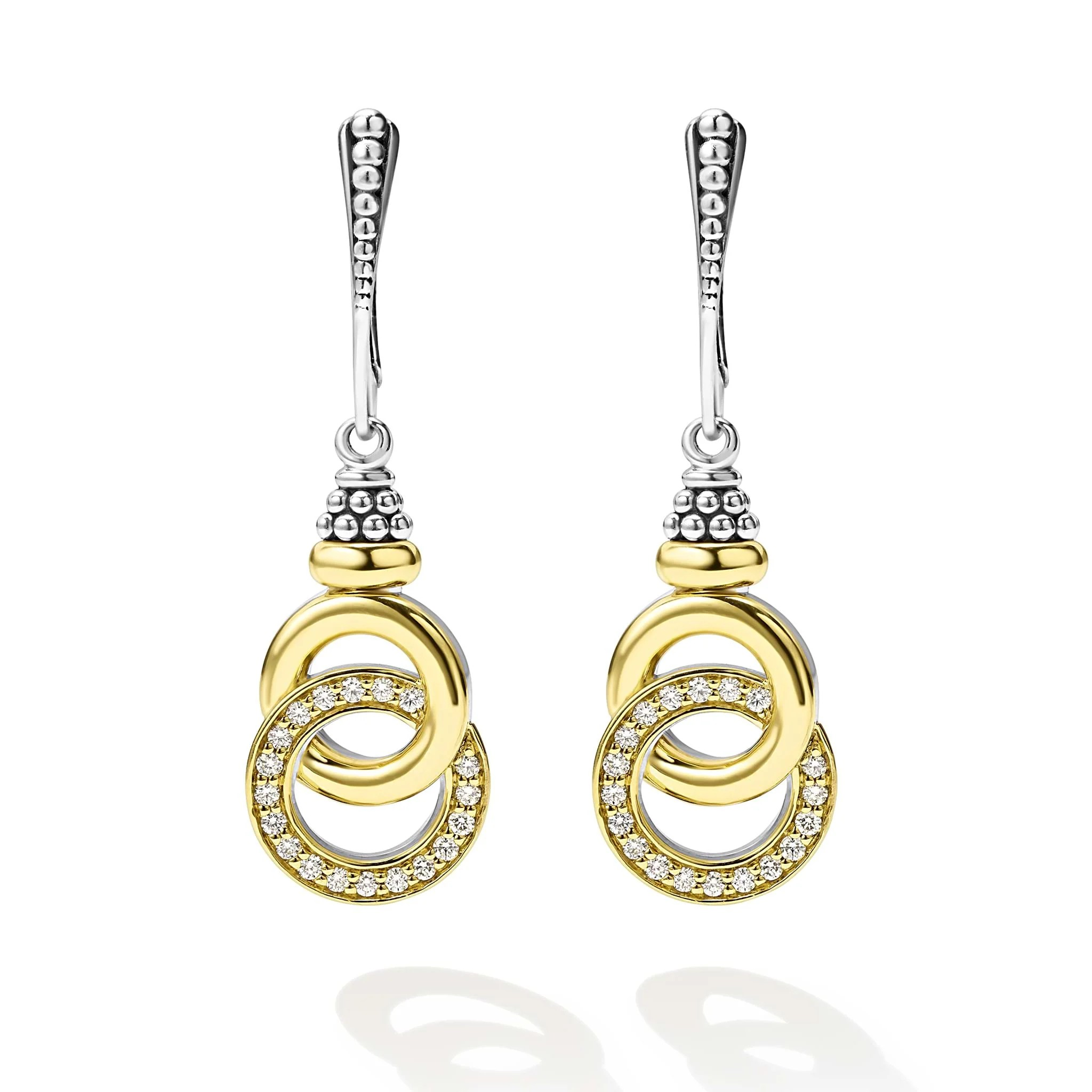 Two-Tone Interlocking Diamond Drop Earrings