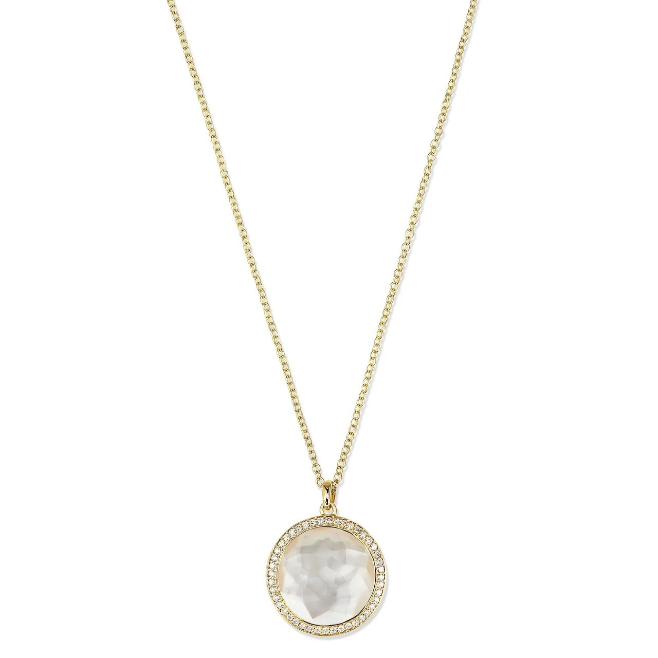18K Gold Mother of Pearl Diamond Halo Pendant Necklace