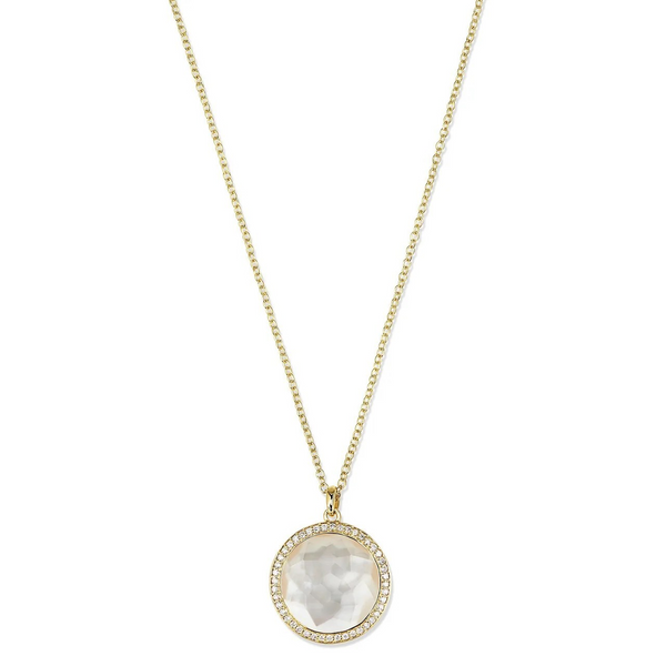 18K Gold Mother of Pearl Diamond Halo Pendant Necklace