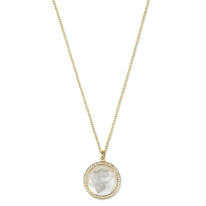 18K Gold Mother of Pearl Diamond Halo Pendant Necklace