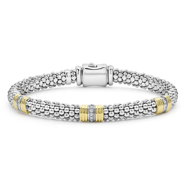 Triple Diamond Station Caviar Bracelet | 6mm