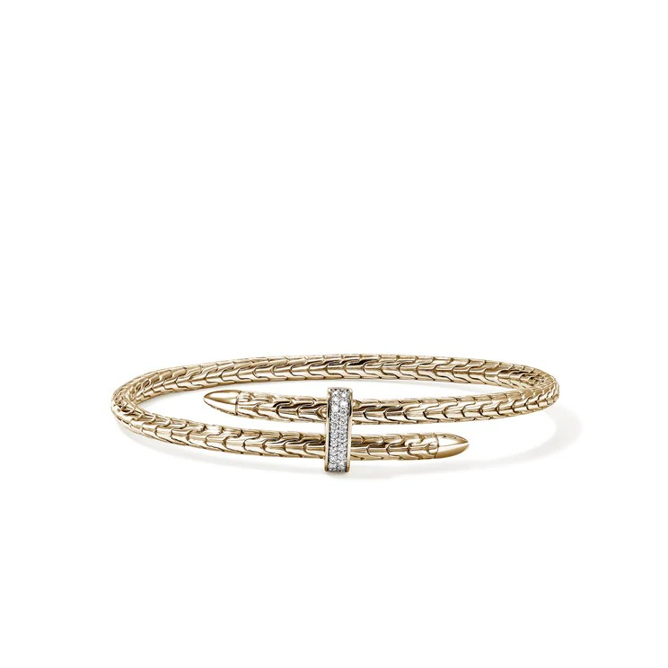 14K Yellow Gold Spear Flex Cuff With Diamonds