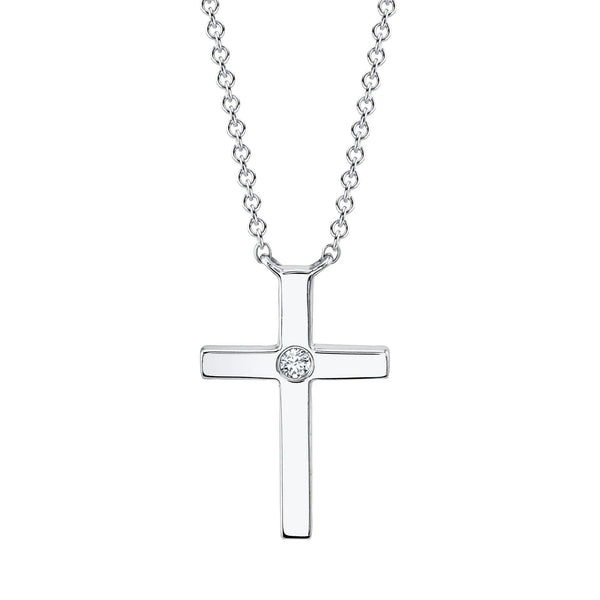 0.03ctw Diamond Bezel Cross Necklace, 14K White Gold - Gunderson's Jewelers