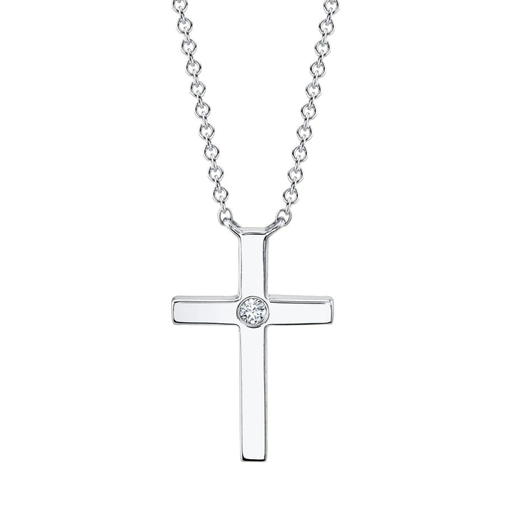 0.03ctw Diamond Bezel Cross Necklace, 14K White Gold - Gunderson's Jewelers