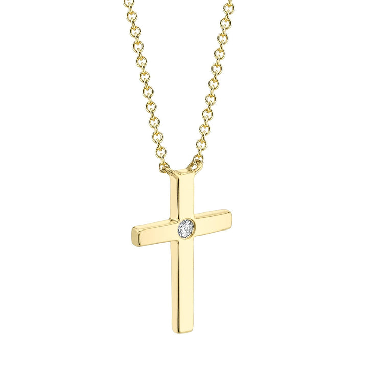 0.03ctw Diamond Bezel Cross Necklace, 14K Yellow Gold - Gunderson's Jewelers
