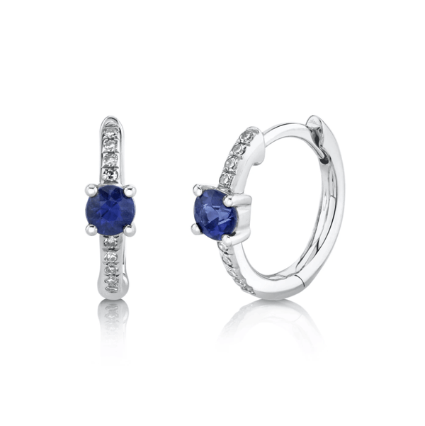 0.06ctw Diamond and Blue Sapphire Huggie Earrings - Gunderson's Jewelers