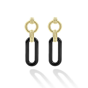 18K Gold and Black Ceramic Link Drop Earrings