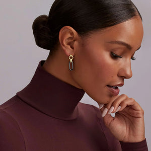 18K Gold and Black Ceramic Link Drop Earrings