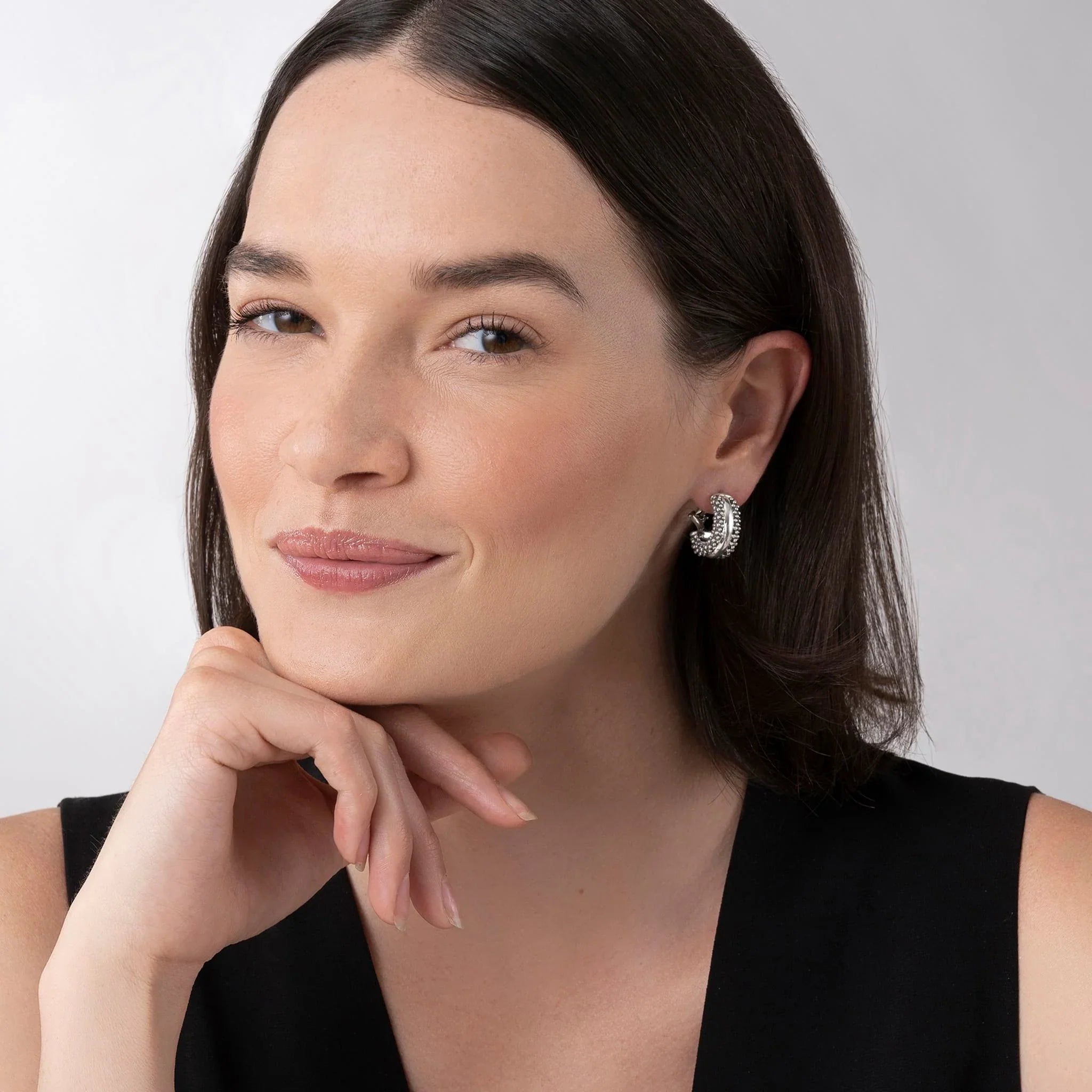Silver Station Caviar Huggie Earrings