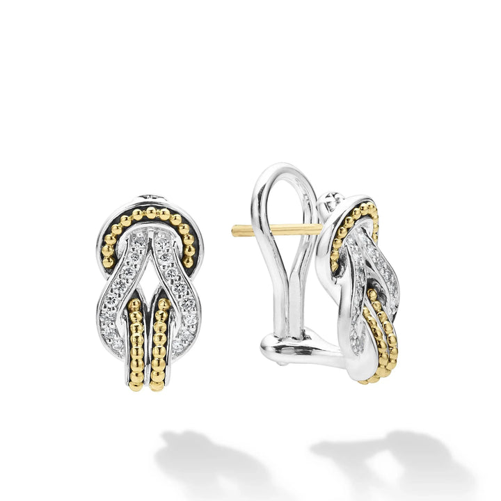 Two-Tone Knot Diamond Huggie Earrings