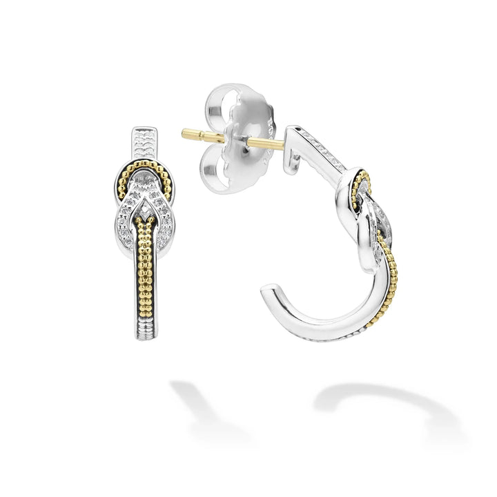 Two-Tone Knot Diamond Half Hoop Earring